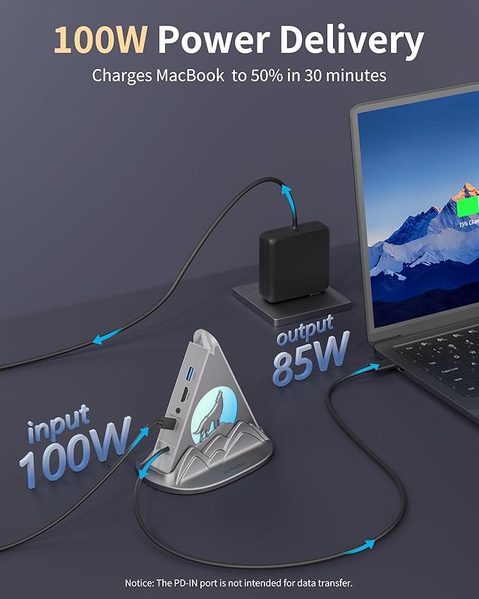 8-in-1 USB-C Multiport Adapter for MacBook Pro/Air, 4K HDMI, 3 USB-A Ports, 1 USB-C Data, 100W PD, SD/TF Card Reader & RGB Lighting, Type-C HUB for Laptops, PC Surface, XPS