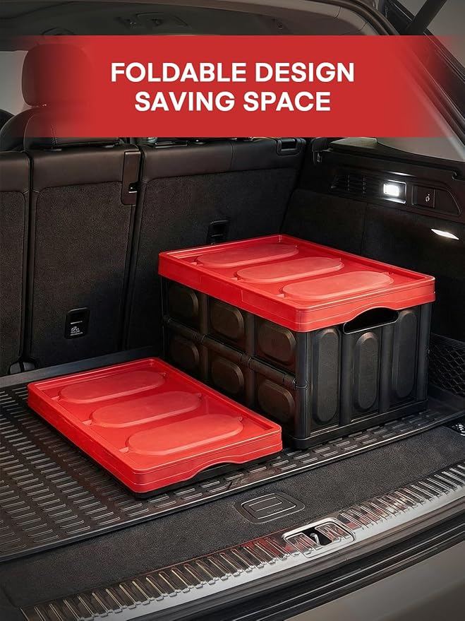 FOHERE 48L Collapsible Storage Bins with Lids 3 Packs, Stackable Storage Bins with Handles for Organizing, Camping and Tools, Heavy Duty Capacity