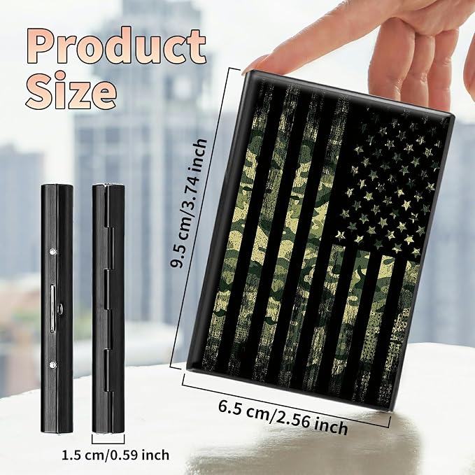 Slim Credit Card Holder, Military Camouflage American Flag RFID Blocking Metal Wallet for Men & Women, Aluminum Minimalist Hard Case Pocket-Sized Business Cards Organizer (Fits Up to 10 Cards)