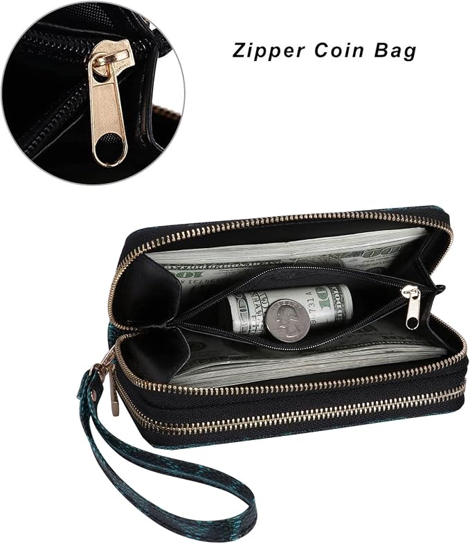 Cellphone Wallet for Women Dual Zipper Long Purse with Removable Wristlet