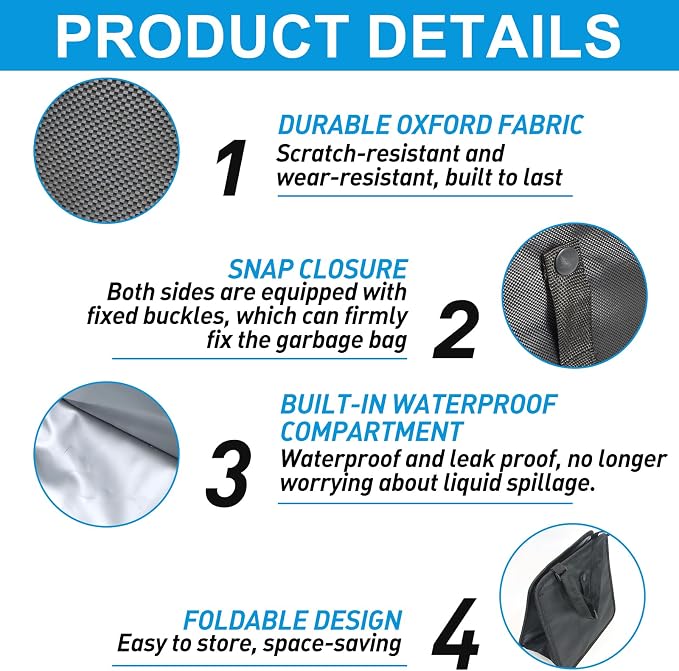 Foldable Car Trash Can Hanging Waterproof Leakproof Storage Bag | Portable Collapsible Large Capacity for Cars SUV Truck RV