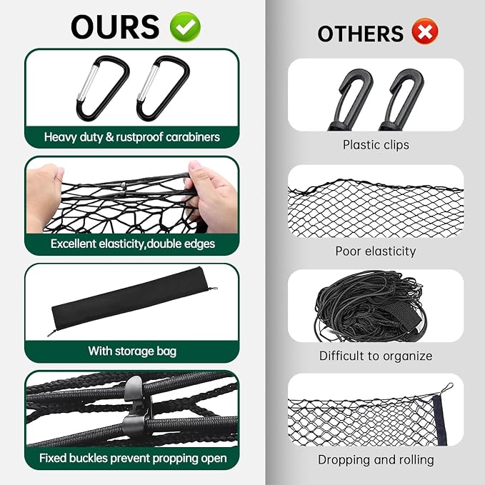 Envelope Truck Bed Cargo Net for Pickup & SUV Universal Compatible with Ford F150 & Maverick, Toyota Tacoma, Chevy Silverado, GMC Sierra Accessories Mesh Storage Tailgate Net with Metal Hooks 50 x 18