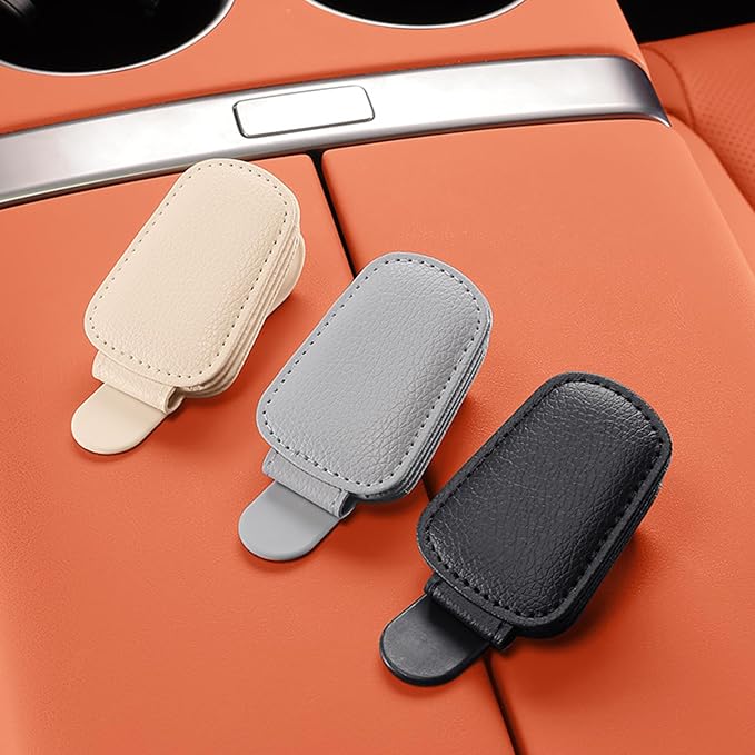 Leather Sunglasses Holder for Car Sun Visor, Eyeglass Hanger Clip Magnetic for Vehicle Sunglasses Hanging Ticket Card Clip, for Different Eyeglasses, Black, 2Pack | Eyeglass Hanger Clip, Magnetic, Ticket Card Clip, Different Eyeglasses