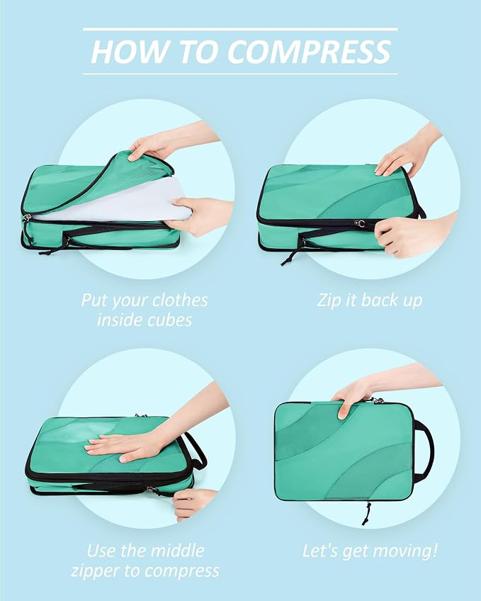 BAGSMART Compression Packing Cubes, 6 Set/4 Set/2 Set Travel Packing Cubes for Carry on Suitcases, Compression Suitcase Organizers Bag Set & Travel Cubes for Luggage, Lightweight Packing Organizers
