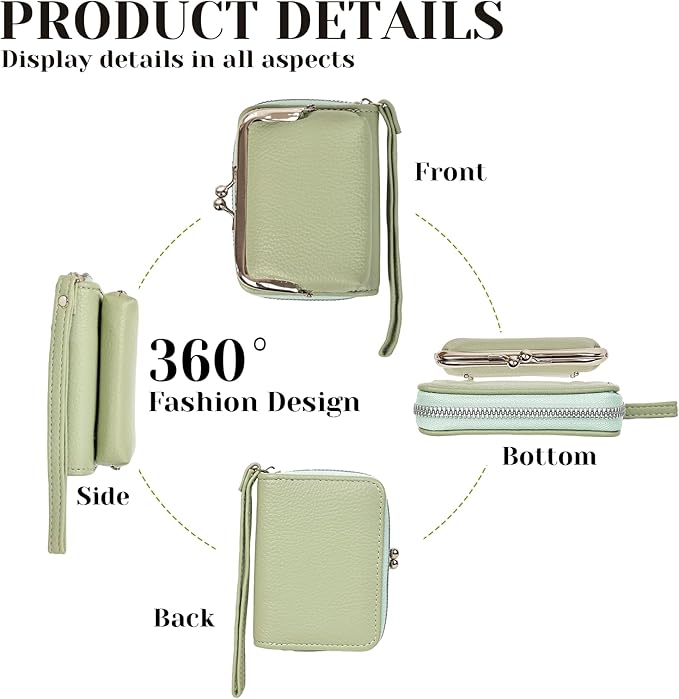 Women's RFID Blocking Wristlet Wallet - 2-in-1 Zip-Around with Coin Purse & Card Slots - Vegan Leather with Secure Clasp (Gift Ready)(Green)
