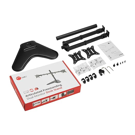 SIIG Articulated Freestanding Dual Monitor Desk Stand - 13"-32" - Max Load 19.8 lbs - 75x75mm/100x100mm(CE-MT1U12-S1)