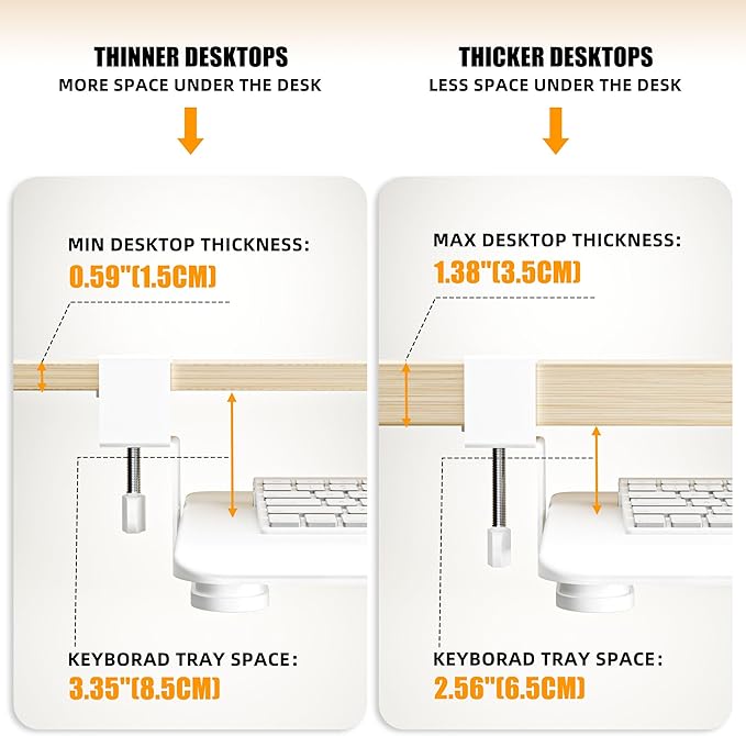 Keyboard Tray Under Desk, Pull Out Keyboard Tray with C Clamp Mount, 25.6" (29.7" Including Clamps) x 11.8" Slide-Out Platform Computer Drawer for Typing, Keyboard & Mouse Tray, White