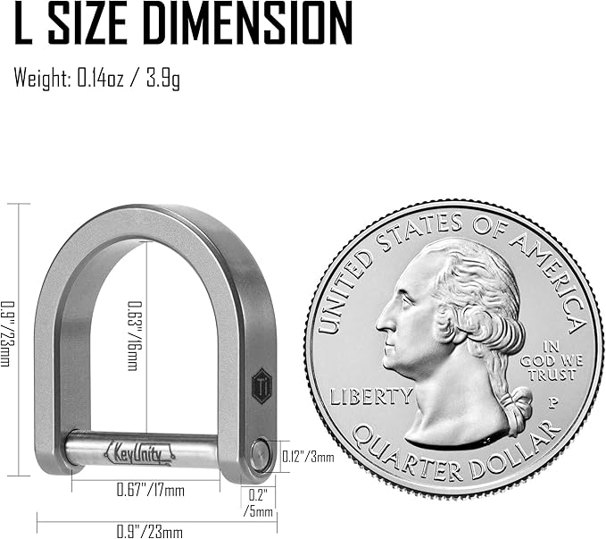 KeyUnity KA17 Titanium D Ring Key Shackle, U Shape Key Ring Horseshoe Clasp for Car Fob, DIY Leather Key Organizer Keychain
