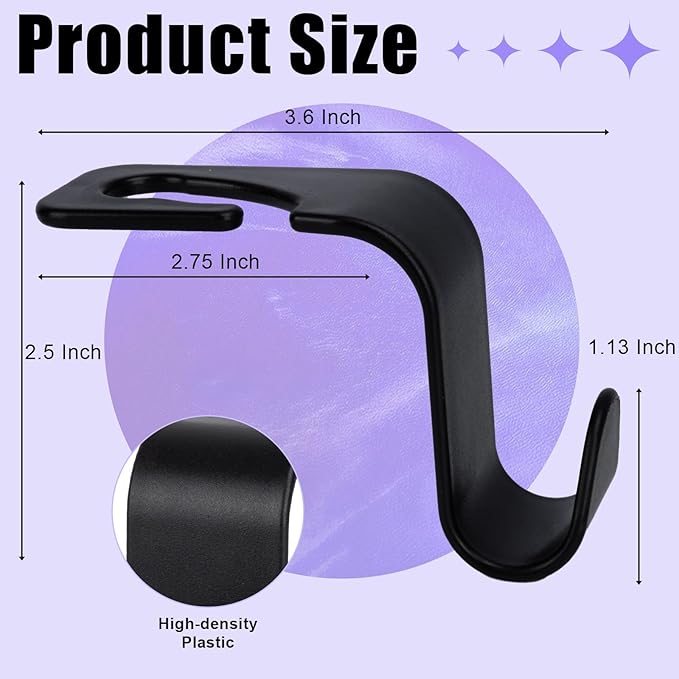 BFXM 6 Pack Car Seat Headrest Hooks, Back Seat Purse Hanger Holder Hook, Universal Storage Organizer for Handbag Grocery Bags Coats, Car Accessories for Women Men (Black)
