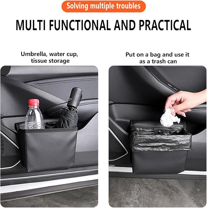 Car Trash Can, Magnetic Leather Vehicle Hanging Dustbin Container with Lid, Foldable Waterproof Leakproof Automotive Suspended Garbage Storage Box, Universal for SUV, Truck, RV