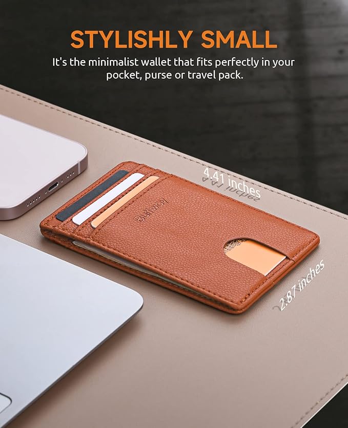 Buffway Mens Slim Wallet, Minimalist Thin Front Pocket Leather Credit Card Holder with RFID Blocking for Work Travel | Minimalist, Thin, Front Pocket, Credit Card Holder, RFID Blocking, for Work Travel