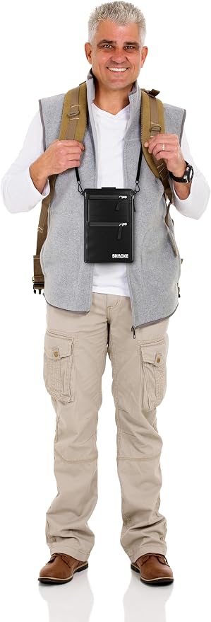 Shacke Hidden Travel 2 in 1 Belt Wallet Black Neck/Belt Hybrid Wallet w/RFID Blocker - Neck Pouch Passport Holder