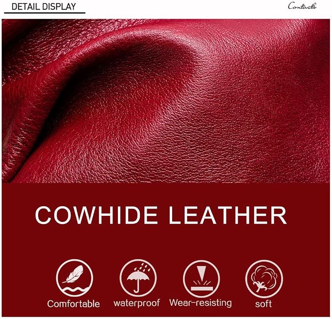 CONTACTS Soft Leather Wallet for Women Small Bifold Coin Purse Double Zipper Card Holder with RFID Blocking (Red)