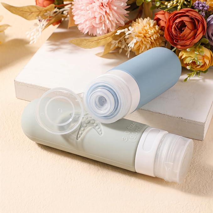 18 Pack Travel Bottles for Toiletries - TSA Approved, Triple Leak Proof Silicone Set, 3oz Refillable Travel Essentials Kit for Shampoo, Conditioner, Lotion & More, Gray, BPA Free