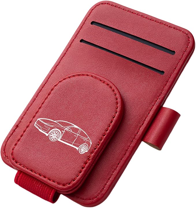 Model Y Sunglass Holder Clip Compatible with Tesla Model Y Juniper Interior Accessories Organizer Eyeglass Hanger Visor Ticket Card Decor Sunglasses Holders Part De Decorations (Red)