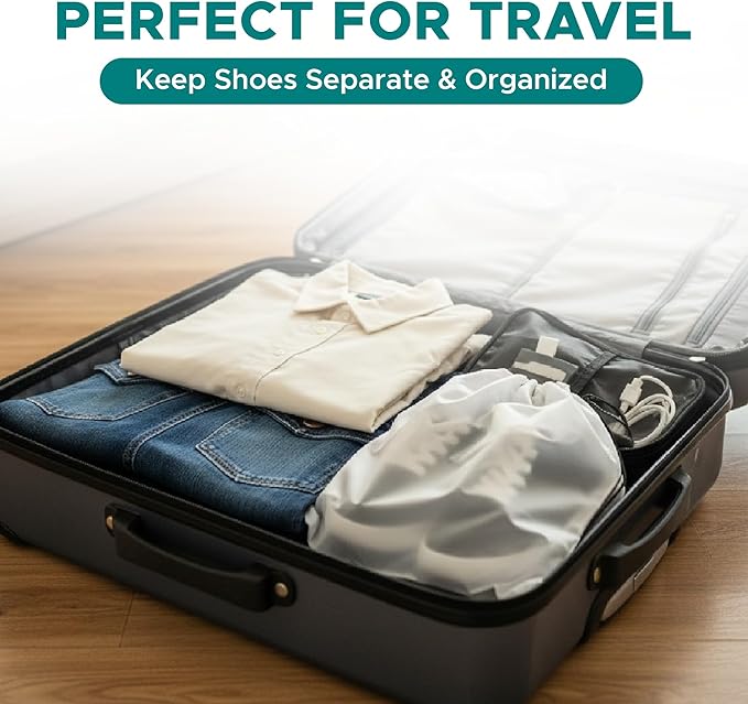 Large Shoe Bags for Travel, Waterproof Storage Organizer with Drawstring, Frosted Clear Travel Shoe Bag, 5 Pack 17.7 x 13.8 Inches