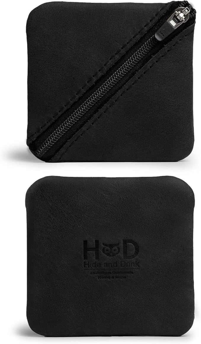 Hide & Drink, Slash Zippered Pouch, Change Holder, and Storage for Pocket and Purse Organization with Zipper, Full Grain Leather, Handmade (Charcoal Black)