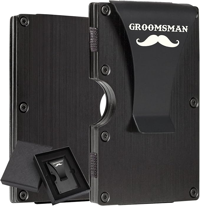 awofer Personalized Groomsmen Wallet Gifts Set Custom for Groomsmen Aluminum Metal Wallet with Money Clip Engraved Groomsmen Gifts Elegant Card Holder on Wedding