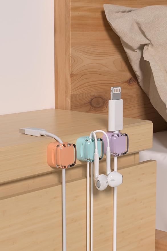 6 Pack Magnetic Cord Organizer & Cable Clips - Adjustable Under Desk Cable Management, Adhesive Wire Holder for Home, Office, Phone, Car, Wall, and Nightstand (Color Mixed)