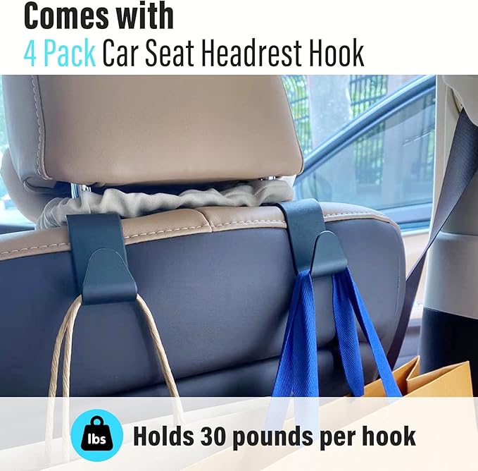 Car Clothes Hanger Bar with 4 Pack Car Seat Headrest Hook, Expanded to 65 inches, Clothes Rack for Car, Stainless Steel Heavy Duty Car Clothes Rod for Sedans, Trucks, SUVs, Vans, RVs, Road Travelers