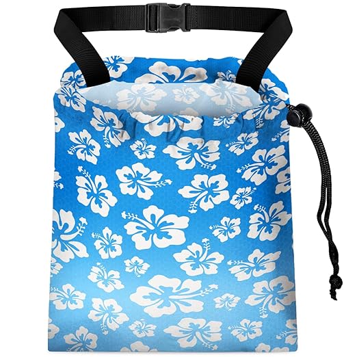 Car Trash Bag Hanging Back of Seat with Adjustable Snap Buckle Strap Cute Printed Drawstring Garbage Bags for Car-Hawaiian Floral Blue