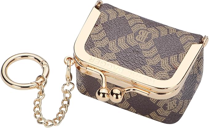 Royal Bagger Genuine Cow Leather Mini Jewelry Box Women's Coin Purse Solid Color Kiss Lock Change Pouch Casual Style Small Storage Bag for Women 1894 (Coffee-6894)