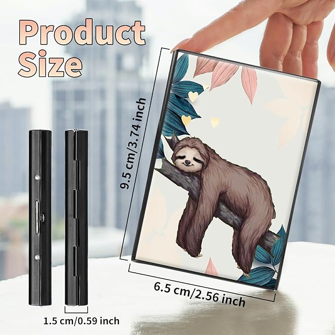 Slim Credit Card Holder, Sloth RFID Blocking Metal Wallet for Men & Women, Aluminum Minimalist Hard Case Pocket-Sized Business Cards Organizer (Fits Up to 10 Cards)