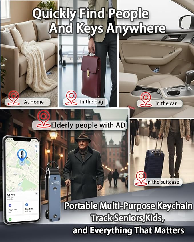 Air Keychain with GPS Tracker : Lightweight Compact Key Holder for Outdoor Use - Minimalist Metal Key Organizer