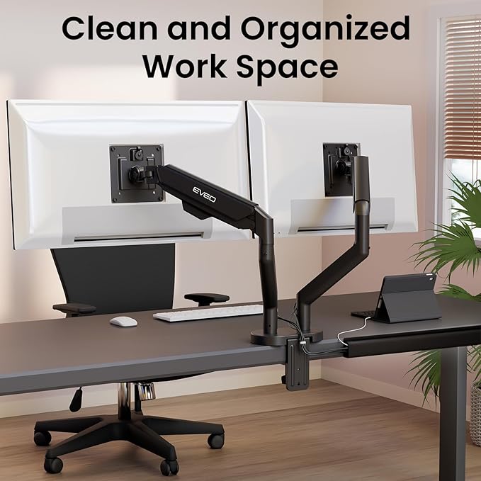 EVEO Cable Management Under Desk Kit (6 Units) - Under Desk Cable Management Cord Hider, Cable Hider Cord Management, Cable Organizer, Cable Raceway | Self-Adhesive 96'' J Channel 6X16 - Black