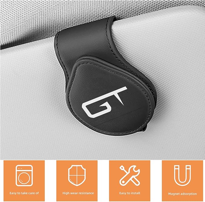Car Sunglasses Holder for GT Car Sun Visor Leather Glasses Sunglass Clip Magnetic Eyeglass Hanger Mount Car Accessories Compatible with GT Car Owners