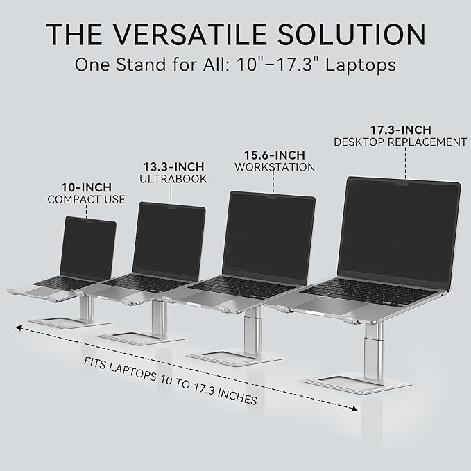 SOUNDANCE Adjustable Laptop Stand for Desk, Computer Stand, Ergonomic Laptop Riser Holder Compatible with 10 to 17.3 Inches Notebook PC Computer, Aluminum Silver