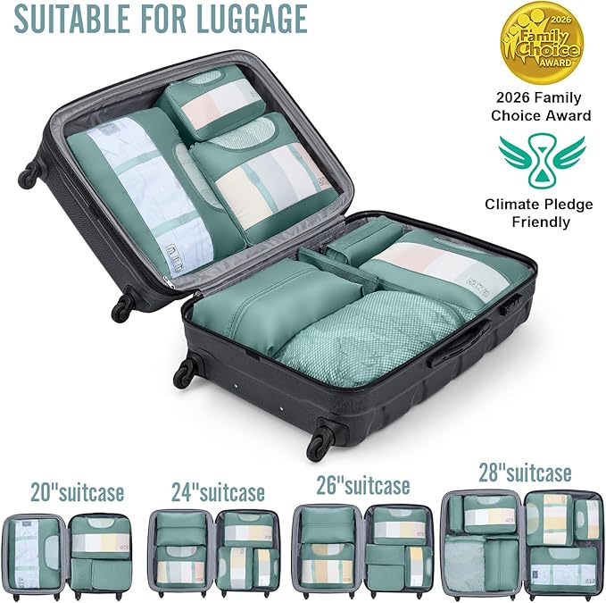 Veken 8 Set Packing Cubes for Travel Essentials, Suitcase Organizer Bags in 4 Sizes, Carry-On Luggage Accessories with Large Laundry & Hanging Toiletry Bag, Must-Have for Airplane, Road Trip & Camping