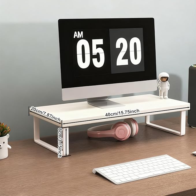 Stable Wood Computer Monitor Stand for Desk Organizer, Anti-slip Computer Riser Monitor Shelf for PC Laptop Notebook Home & Office (White)