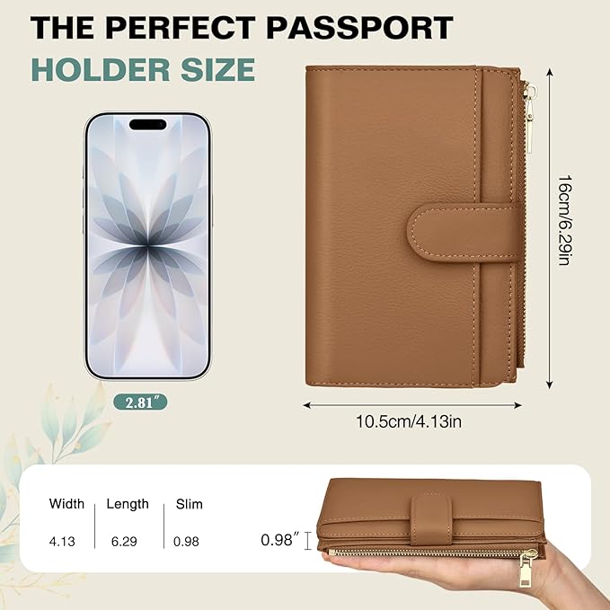 Passport Holder for Travel, Leather Passport Wallet with Airtag Slot, RFID Blocking Travel Wallet for Women Men, Passport Cover with Air Ticket Card Cash Coin Pocket, Travel Essentials Gift