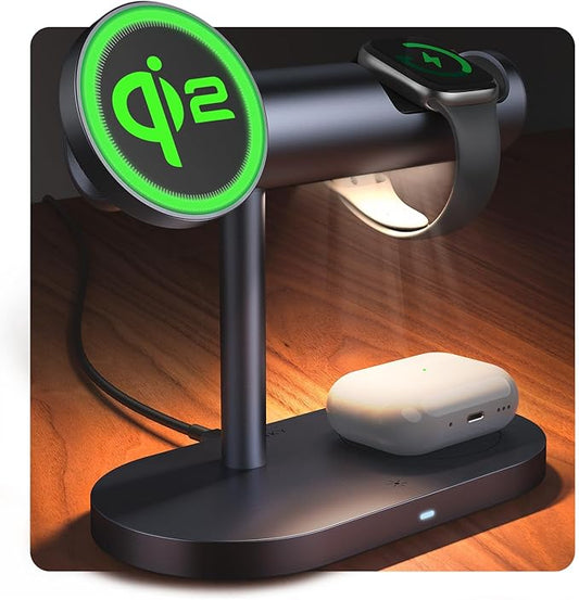 iVANKY 4 in 1 Qi2 Certified Wireless Charger Stand for iPhone 17e, Night Light for MagSafe Charging Station, 25W Charge for iPhone 17/16/15/14/13/12/11 Plus/Pro/Max,Apple iWatch, Airpods Pro 2/3