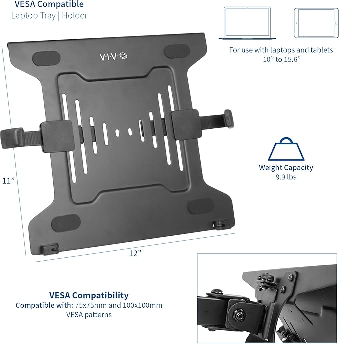 VIVO Universal Adjustable 10 to 15.6 inch Laptop Mount Holder for VESA Compatible Monitor Arms, Notebook Tray Stand-LAP3