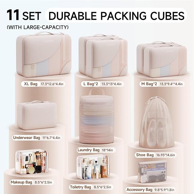 OlarHike 11 Set Packing Cubes for Travel, Gifts for Women Mom,Anti-Tearing Suitcase Organizer with Over 1000 pcs Mesh Holes,Vacation Essentials & Accessories for Cruise Ship