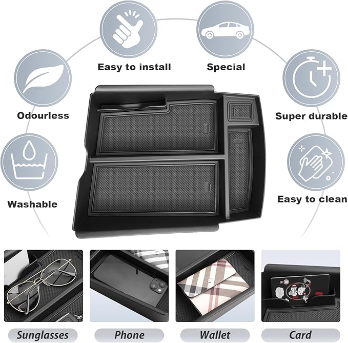 SKTU 2024 2025 2026 Atlas Center Console Organizer for 2024 2025 2026 Volkswagen Atlas Center Console Tray 2024-2026 V W Atlas Insert ABS Armrest Box Secondary Storage 2024 2025 2026 Atlas Accessories