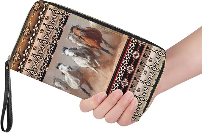 Bulopur Western Horse Wristlet Wallet for Women Teen Girls Blocking Credit Card Holder PU Leather Phone Wallet Clutch Large Capacity Ladies Travel Purse