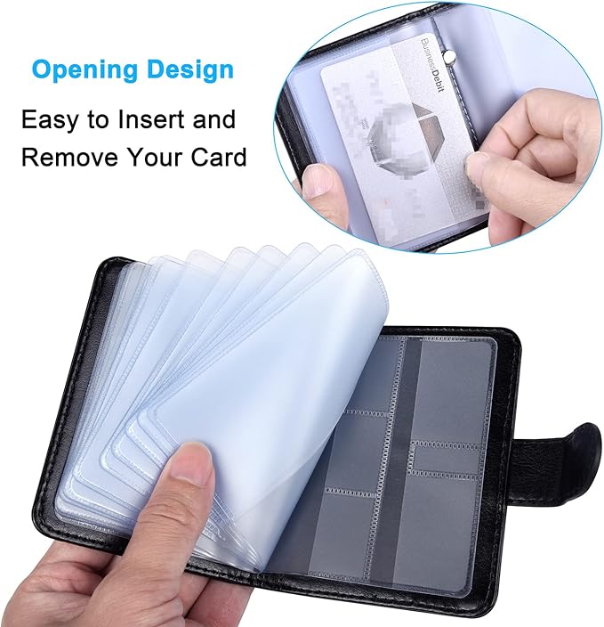 Wisdompro Credit Card Holder, Slim Leather RFID Blocking Wallet Debit Card Protector Organizer Case (Build in 20 Card Slot & 7 Small Cells for Memory Cards)-Vertical Black