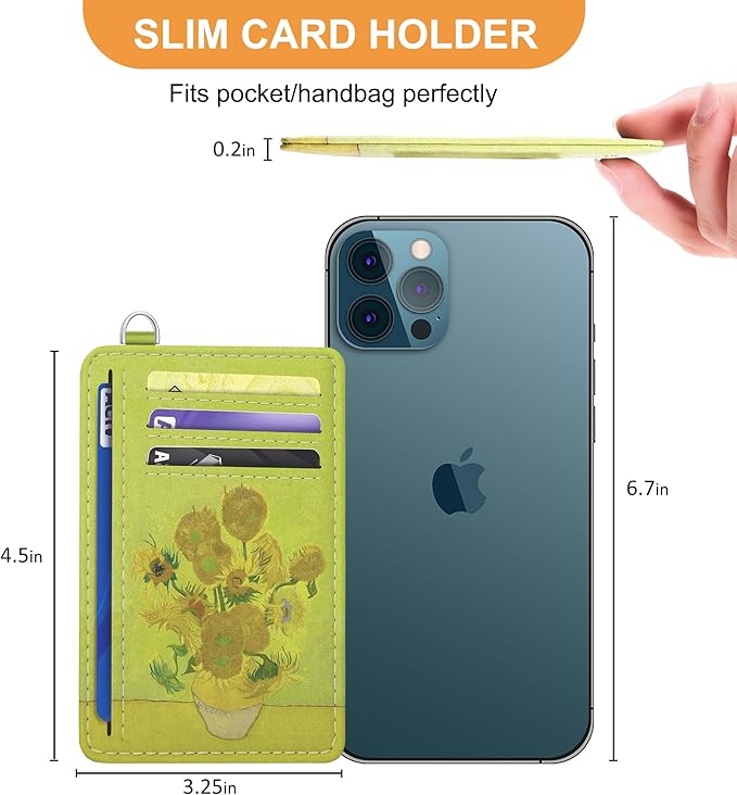 SEAVILIA Credit Card Holder for Women, Sunflower RFID Wallet Women, Slim Minimalist Front Pocket Card Holder, Cute Thin Travel RFID Blocking Card Case, Small Wallets Woman Gifts Girls