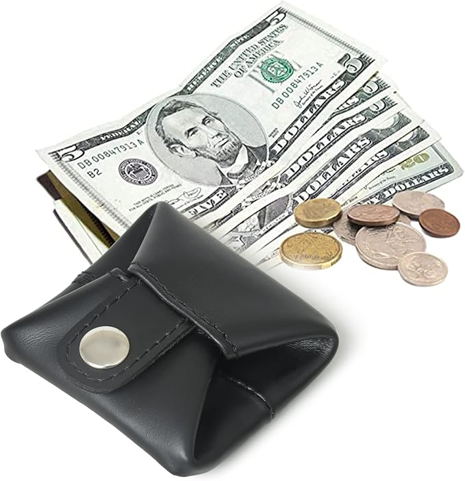 Top Grain Leather Coin Pouch, Change Holder, Mini Pocket Wallet, Handcrafted Coin Purse for Men & Women (Black, Pack of 1)