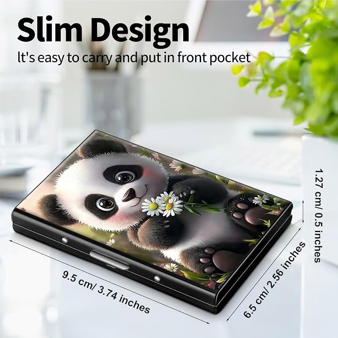 Metal Wallet for Women Men Girls, RFID Blocking Slim Aluminum Credit Card Holder, Mini Travel Wallet with Hard Shell, Lightweight ID & Business Card Case,Cute Panda