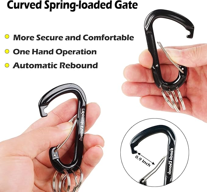 Rough Enough Carabiner Keychain Clip with Triple 3 Keyring Buckle Aluminum Alloy Metal for EDC Preppy Teens Men