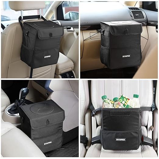 Ryhpez Car Trash Can with Lid - Leakproof Garbage Bin Car Organizer Bag, Foldable Vehicle Trash Bin with Structure Support, Automotive Truck Accessories for Women & Men (2 Gallon/7.5L)