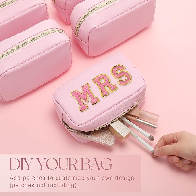 Sweetude 10 Pcs Makeup Bag Bulk for Women Preppy Gift PU Leather Cosmetic Bag Small Skincare Toiletry Pouch Mother Travel Cosmetic Pouch for Bridesmaid Bride Wedding Gift Favors (Colored Powder)