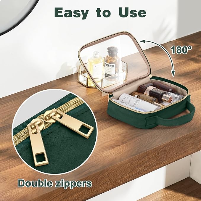 Wedama TSA Approved Toiletry Bag, 4 Pack Clear Makeup Bags with Handles, Quart Size Clear Toiletry Bags, PVC Cosmetic Bags for Women and Men, Carry on Airport Airline Compliant Bag, Dark Green