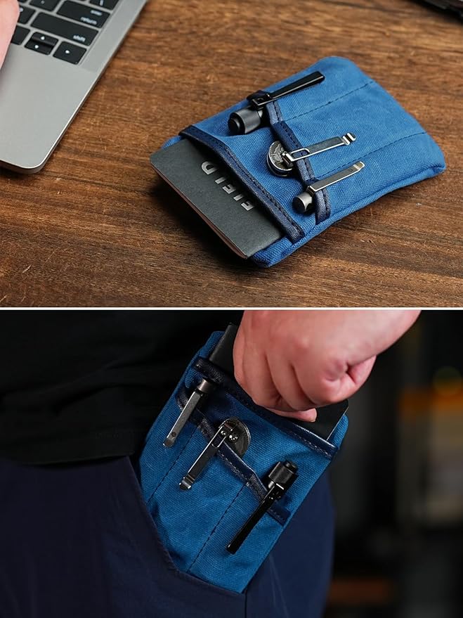 Sayram SP6 EDC Pouch, Waxed Canvas Compact Pocket Organizer, EDC Pocket Pouch for Men, Zippered Pocket Pouch, Mini EDC Organizer for Everyday Carry, Multitool Organizer Pouch (Oil Wax Blue)