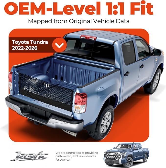 3-Layer Cargo Net for Toyota Tundra 2022-2026, Zoned Storage Truck Bed Net with Foldable Zippered Bottom Bag, Heavy-Duty Cargo Organizer Netting for Camping, Trips & Everyday Use