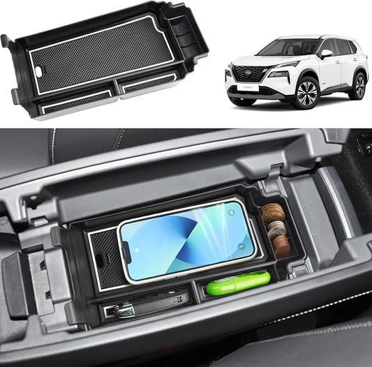 2021-2025 2026 Rogue Center Console Organizer for Nissan Rogue (S/SV/SL/Platinum/Rock Creek/Dark Armor), Durable ABS&Anti-Slip Rubber Console Tray Insert 2026 2025 Rogue Accessories (White)